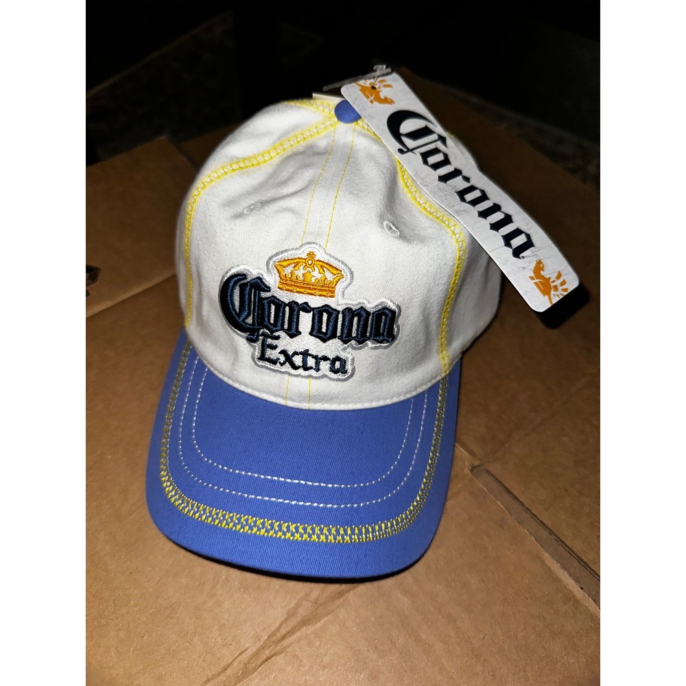 Corona Extra Beer Baseball Hat White Blue Embroidered Logo Adjustable NWT Cap
